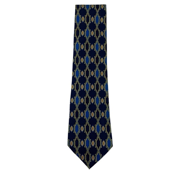 Vintage Christian Dior Cravate‎ Men's 100% Silk Neck Tie Blue-Navy/Yellow O/S - Picture 1 of 6